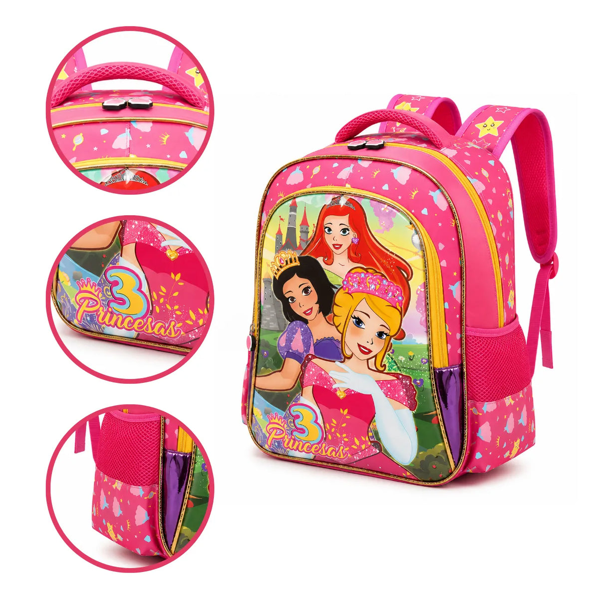 Mochila de Costas Princesas Rosa Infantil Ponto Verde