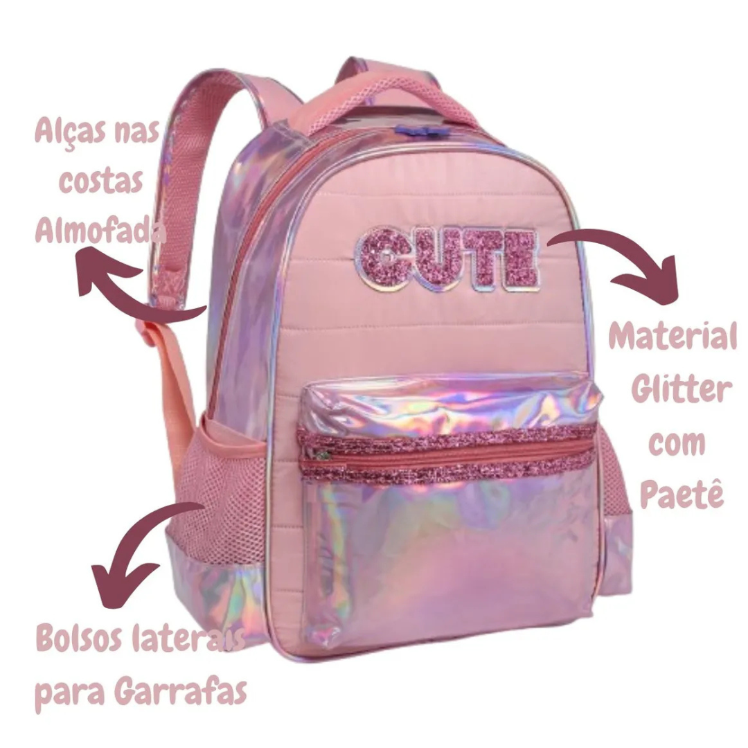 Mochila de Costas Rosa Nova Rio Escolar Resistente