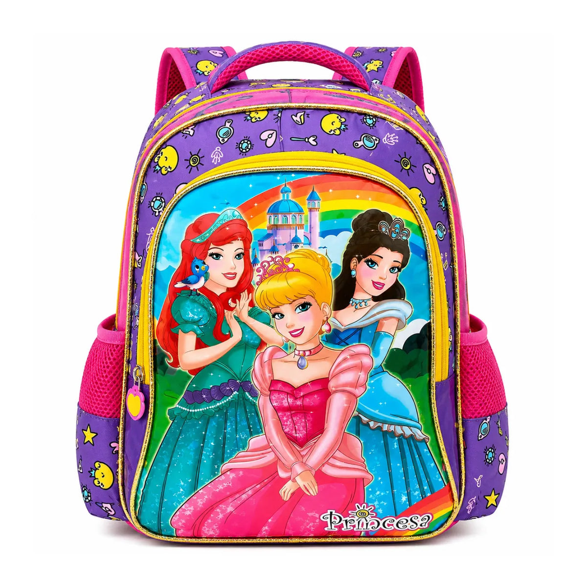 Mochila de Costas Princesas Roxo Ponto Verde Infantil