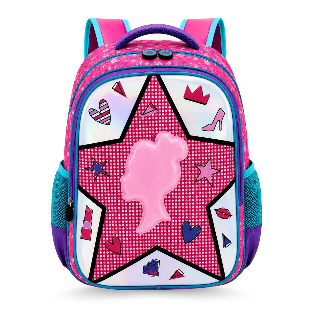 Mochila de Costas Girl Roxa Alto Relevo Ponto Verde