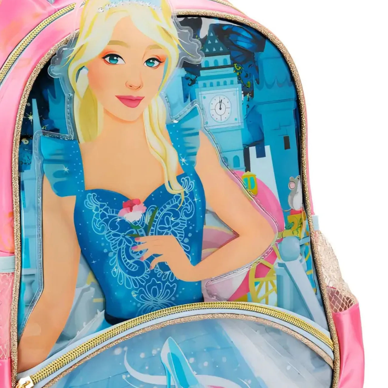 Mochila de Costas Princesa Castelo Rosa Infantil Denlex