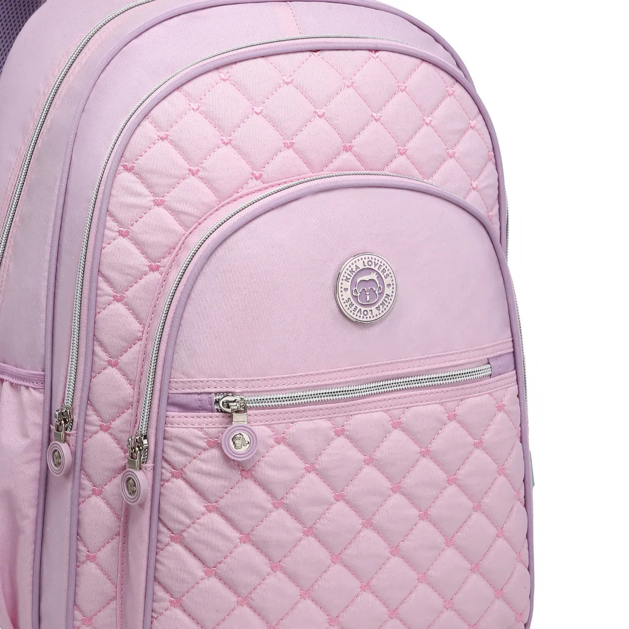 Mochila de Costas Feminina Rosa Kika Escolar Casual com Bolso Frontal