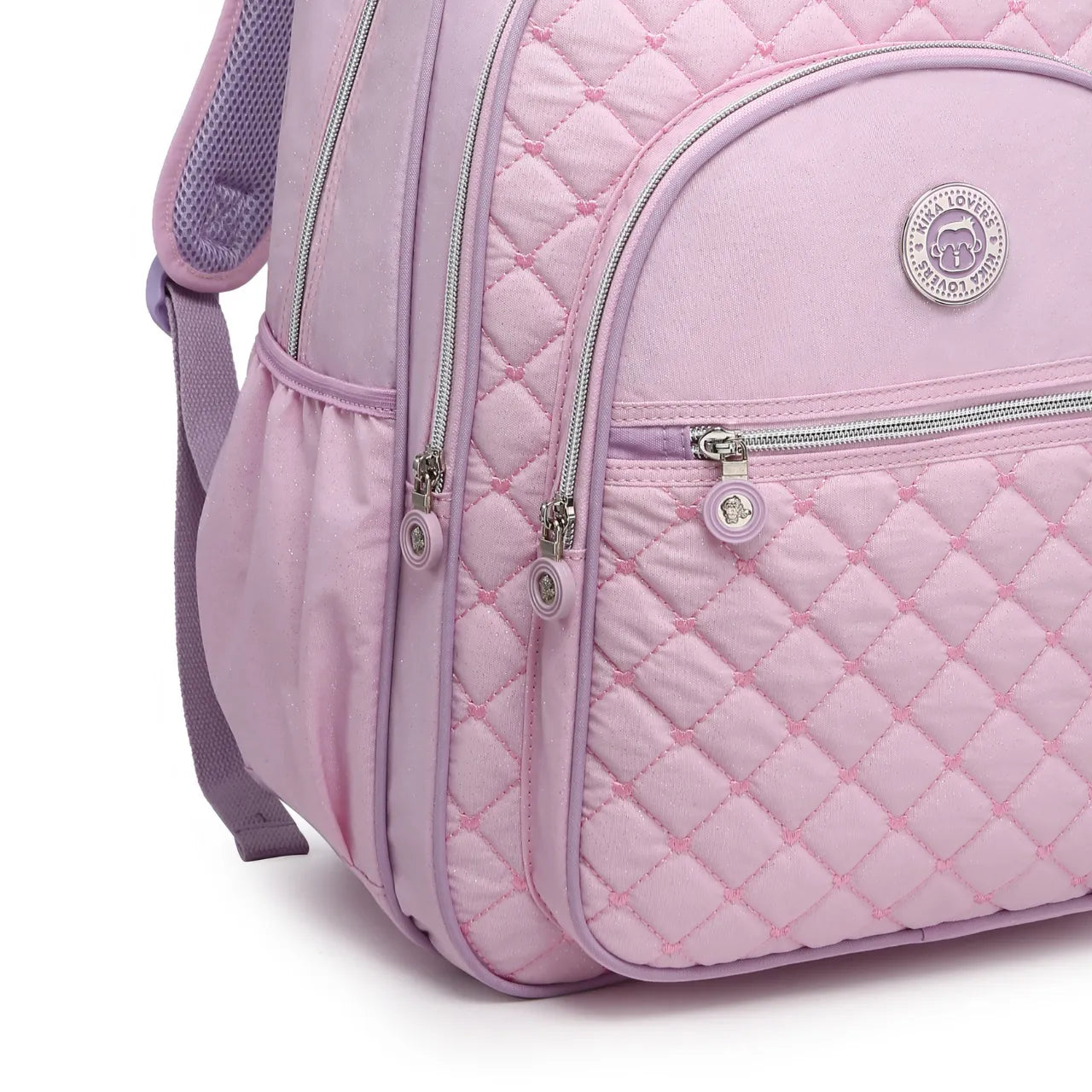 Mochila de Costas Feminina Rosa Kika Escolar Casual com Bolso Frontal