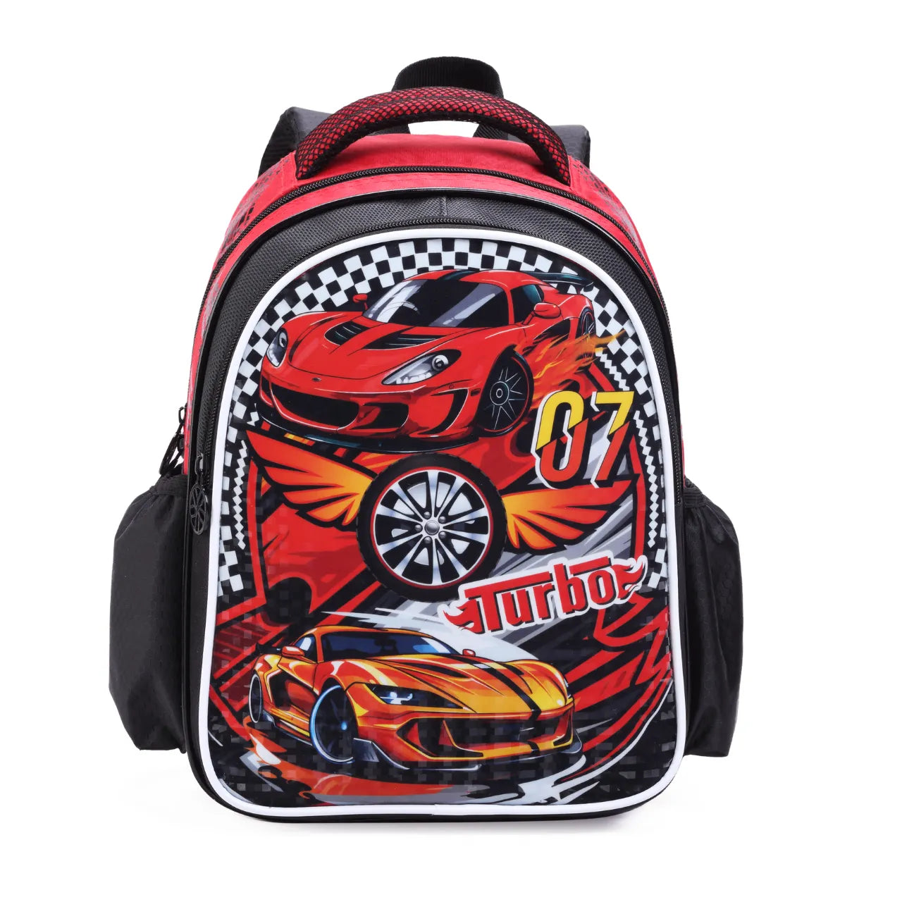 Mochila de Costas Carros Vermelha e Xadrez Infantil Denlex
