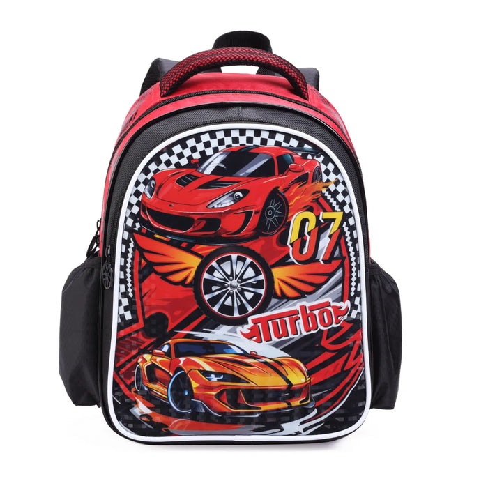 Mochila de Costas Carros Vermelha e Xadrez Infantil Denlex