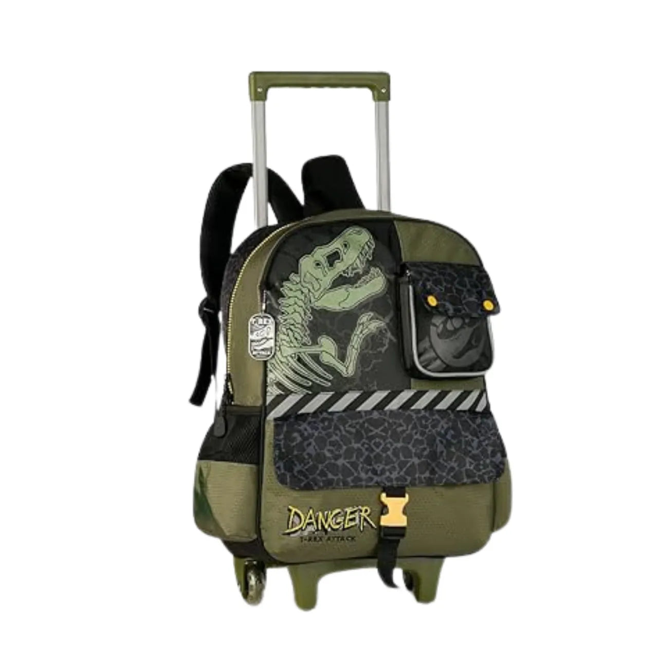 Kit Mochila de Rodinhas 16" Dinossauro Clio Infantil 3 Peças