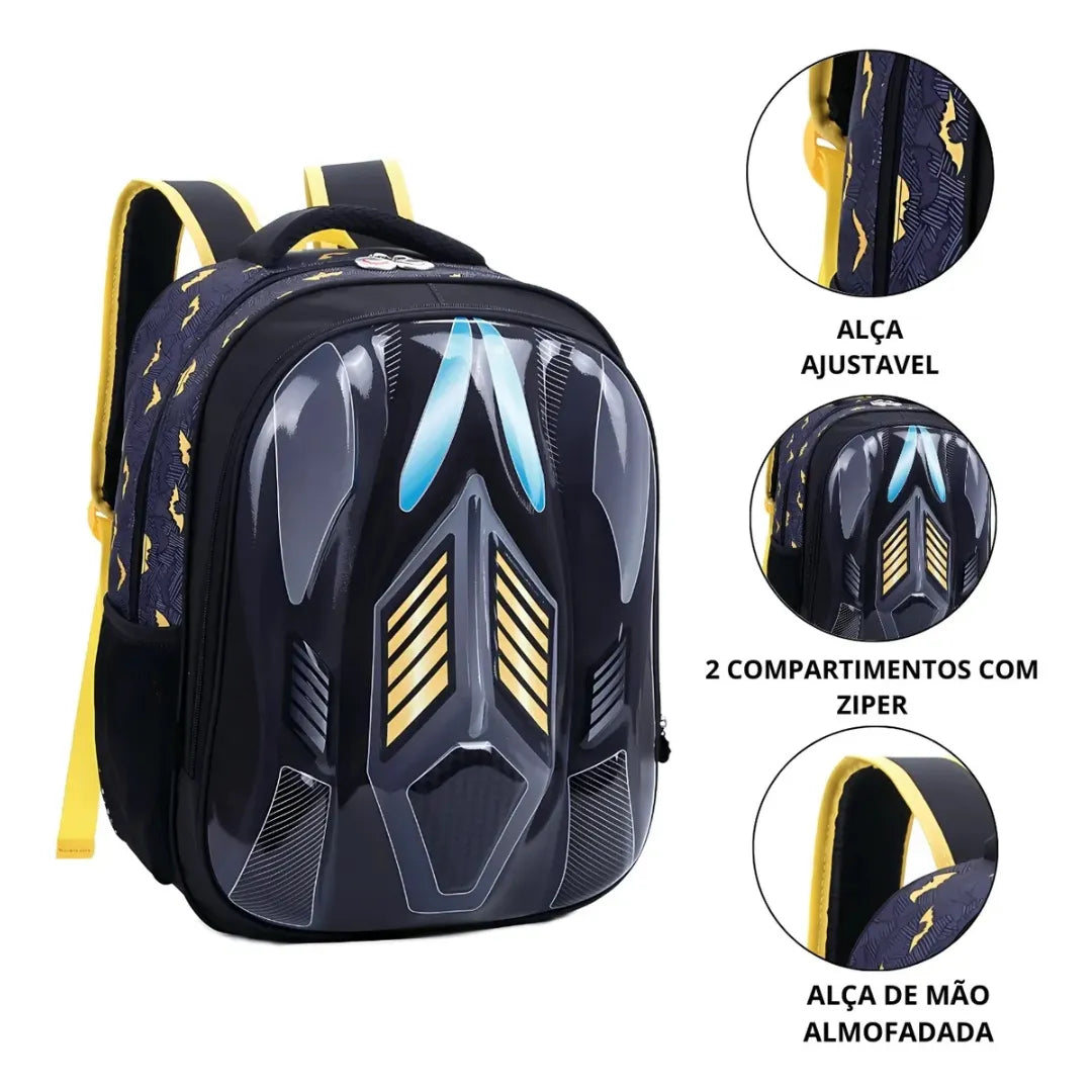 Mochila de Costas Escolar 3D Preta Infantil Ponto Verde