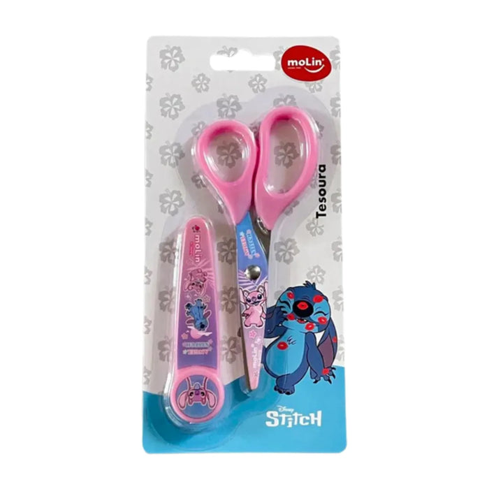 Tesoura com Protetor 13cm Molin Stitch Aço Inox Rosa