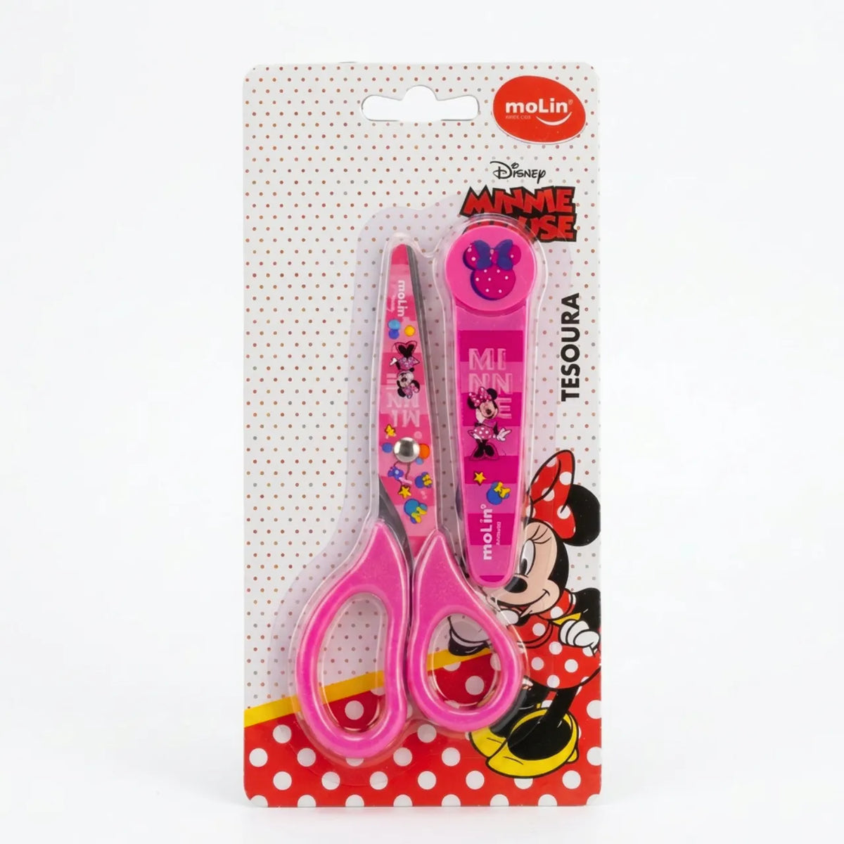Tesoura com Protetor 13cm Molin Minnie Mouse Aço Inox Pink