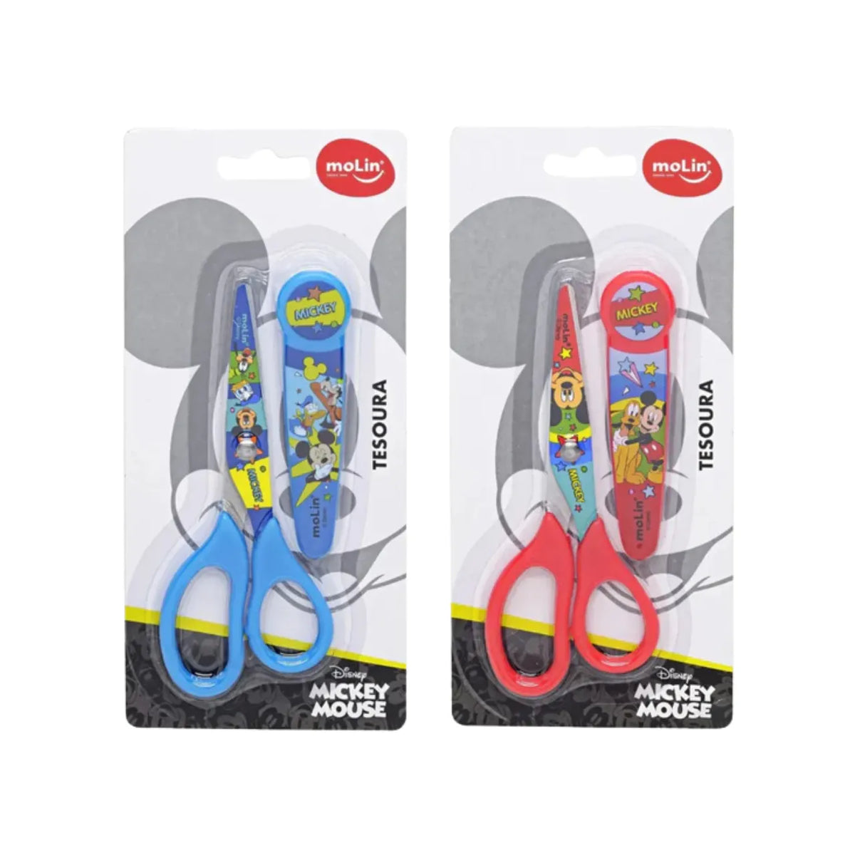 Tesoura com Protetor 13cm Molin Aço Inox Mickey Azul