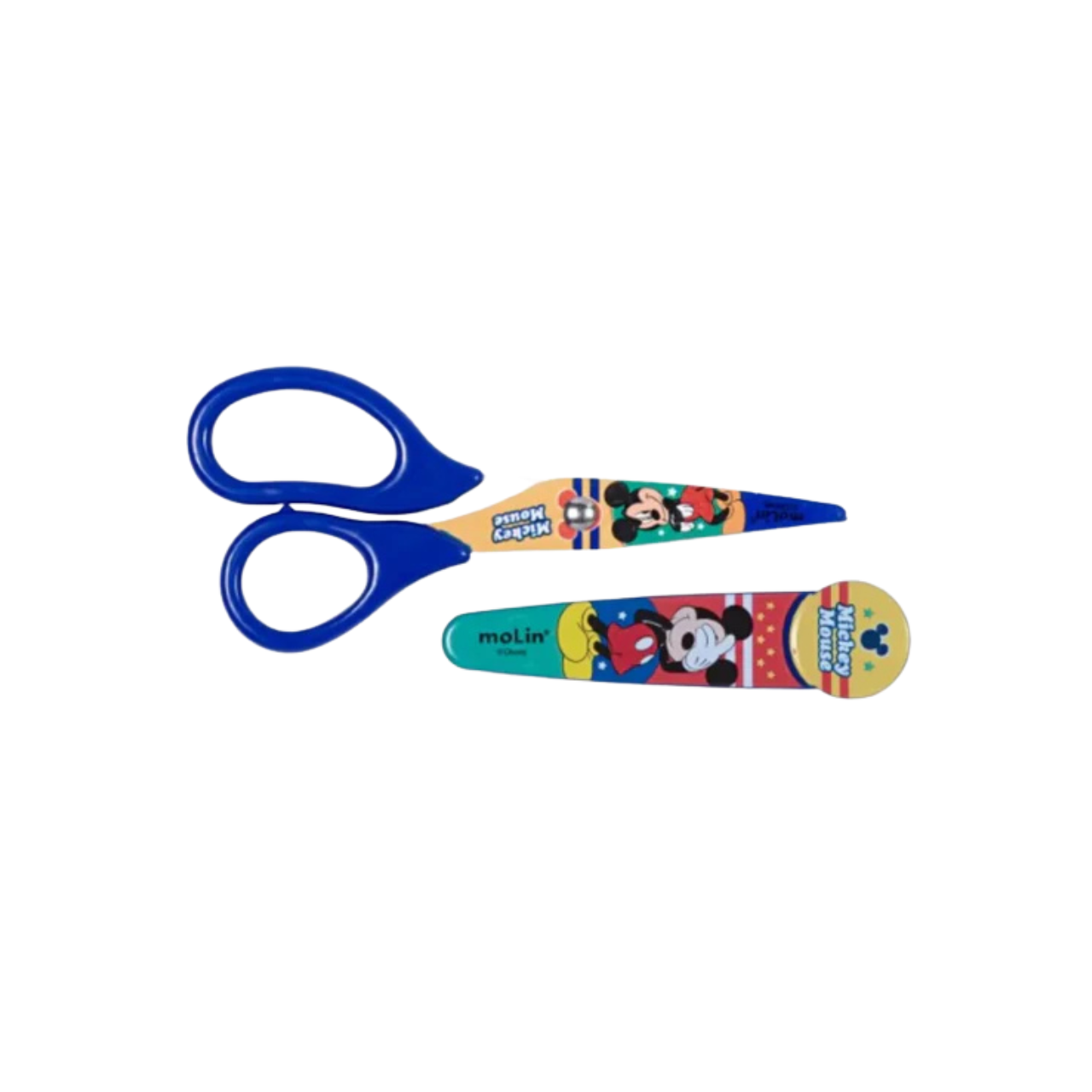Tesoura com Protetor 13cm Molin Aço Inox Mickey Azul