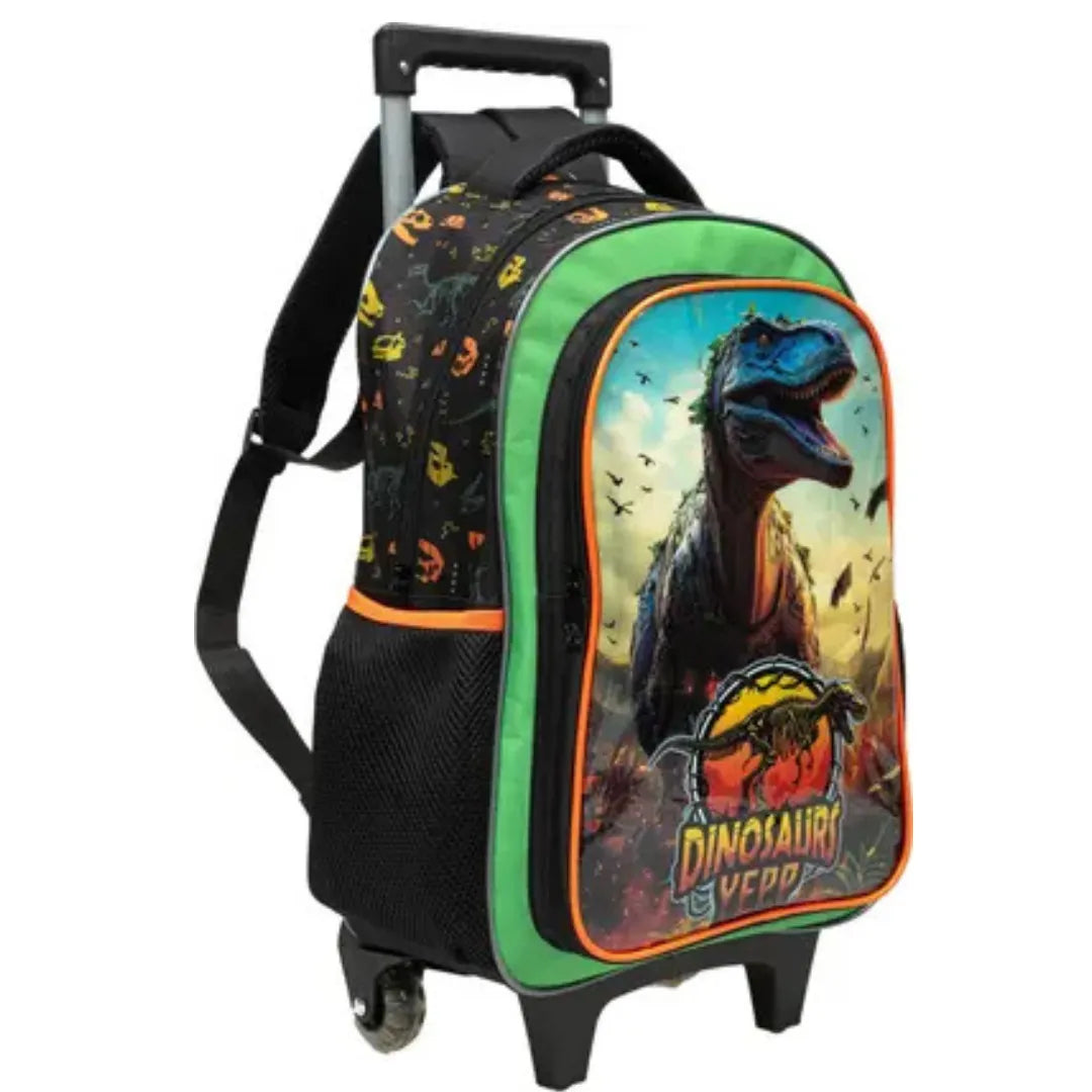 Kit Mochila de Rodinha Dinossauro Verde Yepp com Lancheira e Estojo