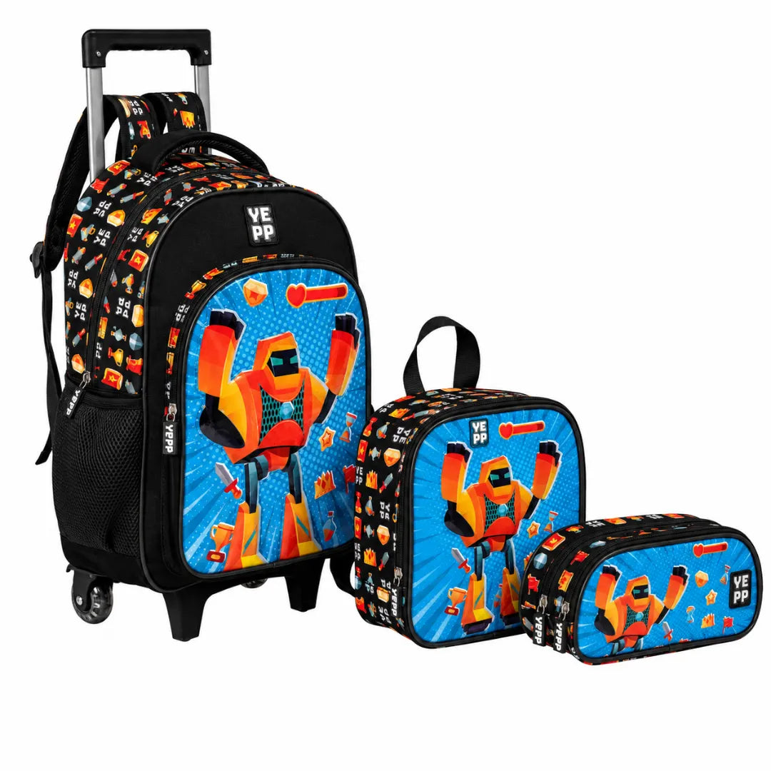 Kit Mochila de Rodinha Masculina Preta Yepp com Lancheira e Estojo