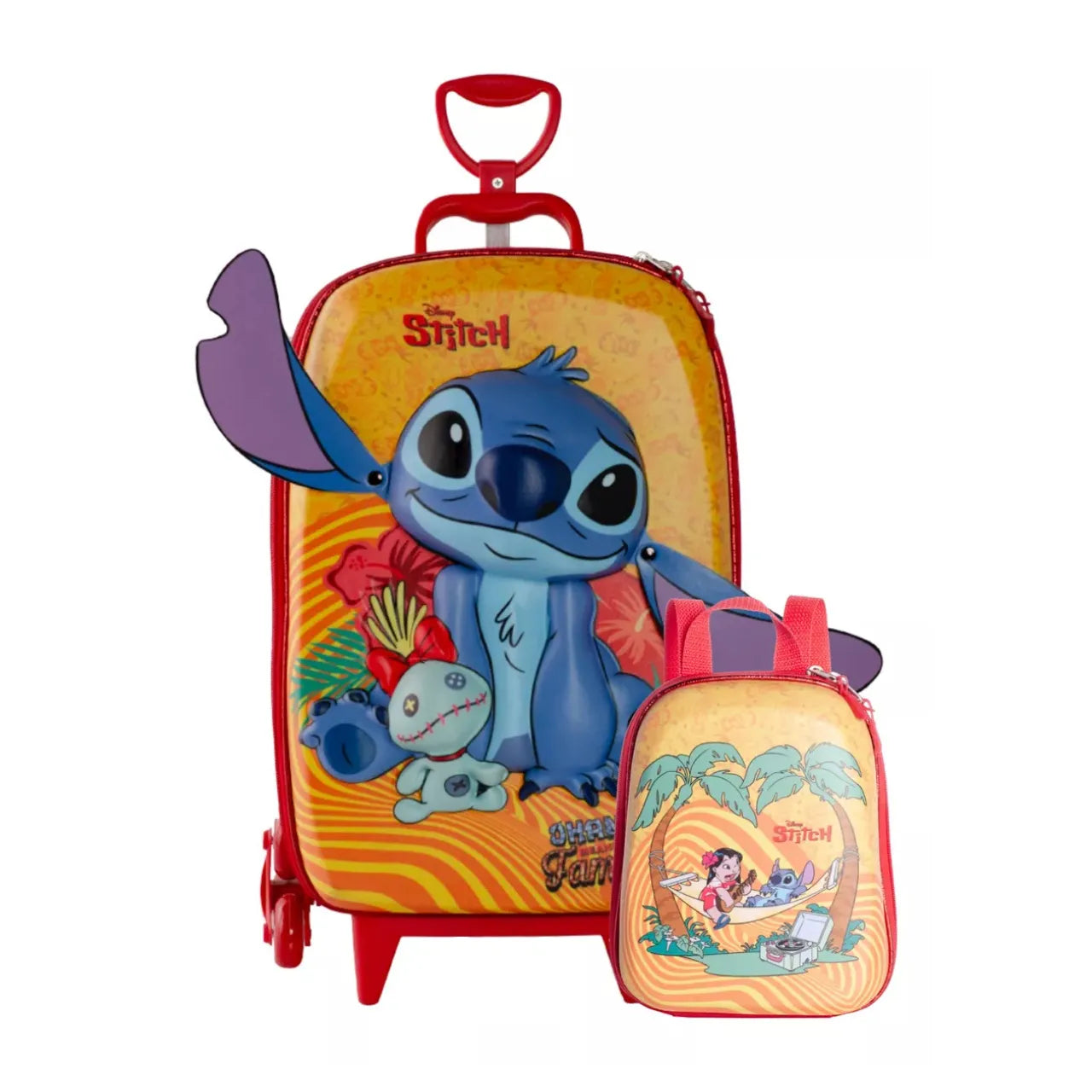 Kit Mochila Rodinha Stitch Tropical Infantil 3D com Lancheira