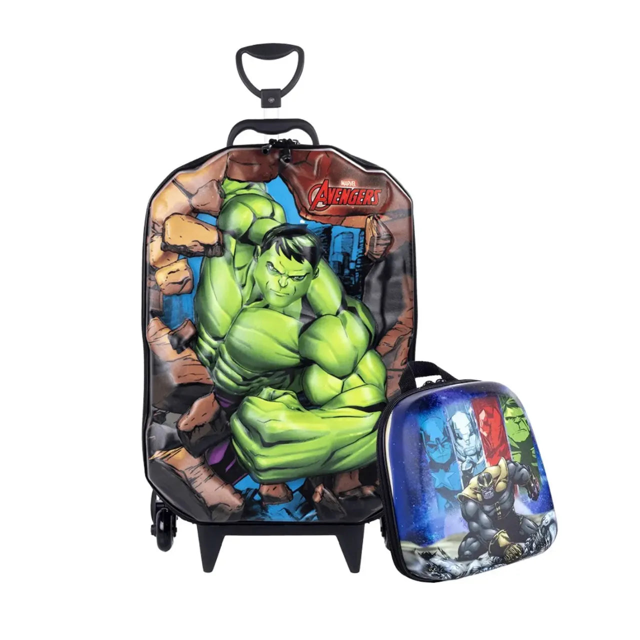 Kit Mochila Rodinhas 3D Hulk Vingadores + Lancheira Maxtoy Diplomata