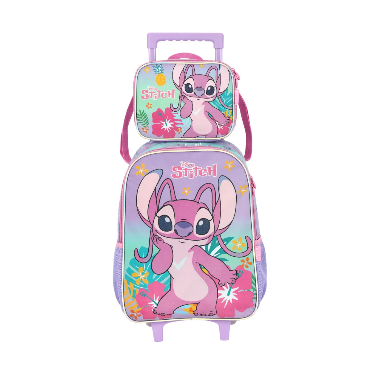 Kit Mochila Rodinha Stitch Angel com Lancheira e Estojo