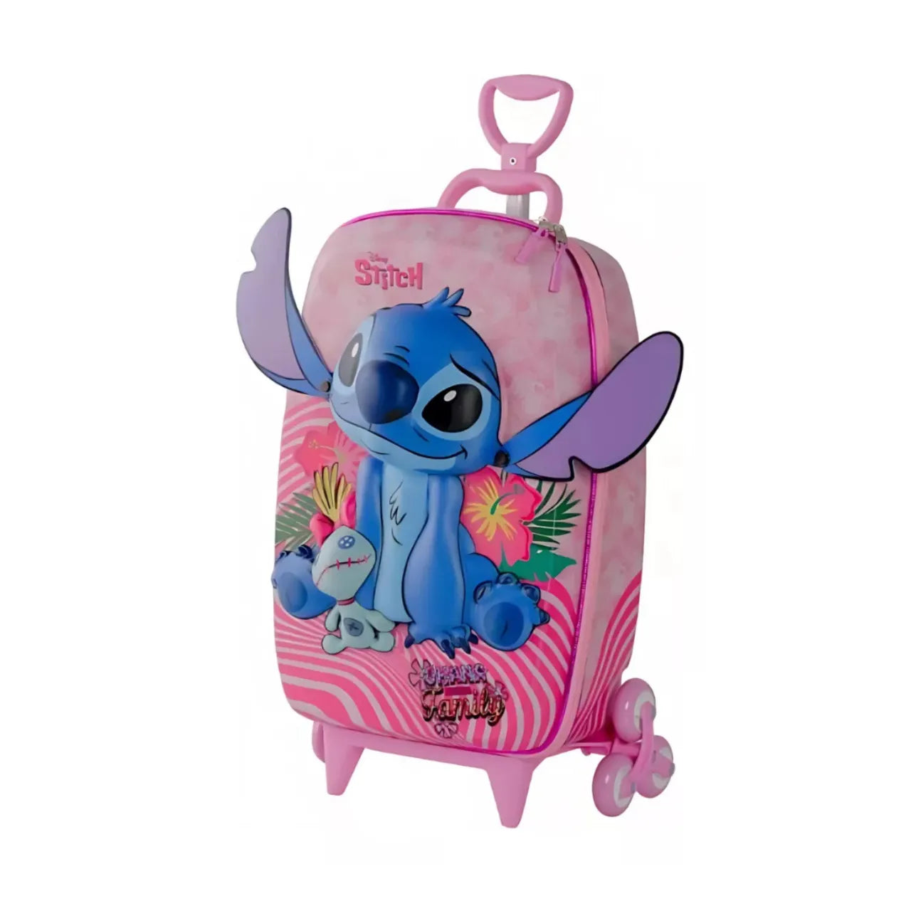 Kit Mochila Rodinha Infantil Stitch Rosa com Lancheira