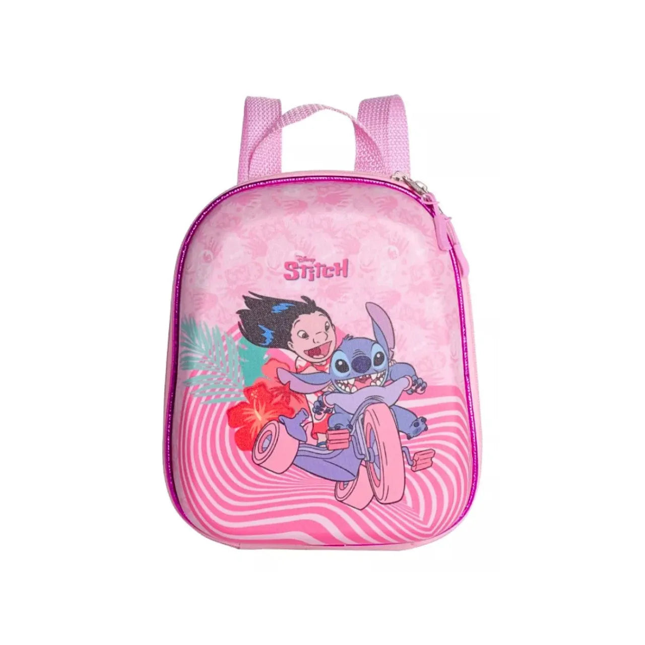Kit Mochila Rodinha Infantil Stitch Rosa com Lancheira