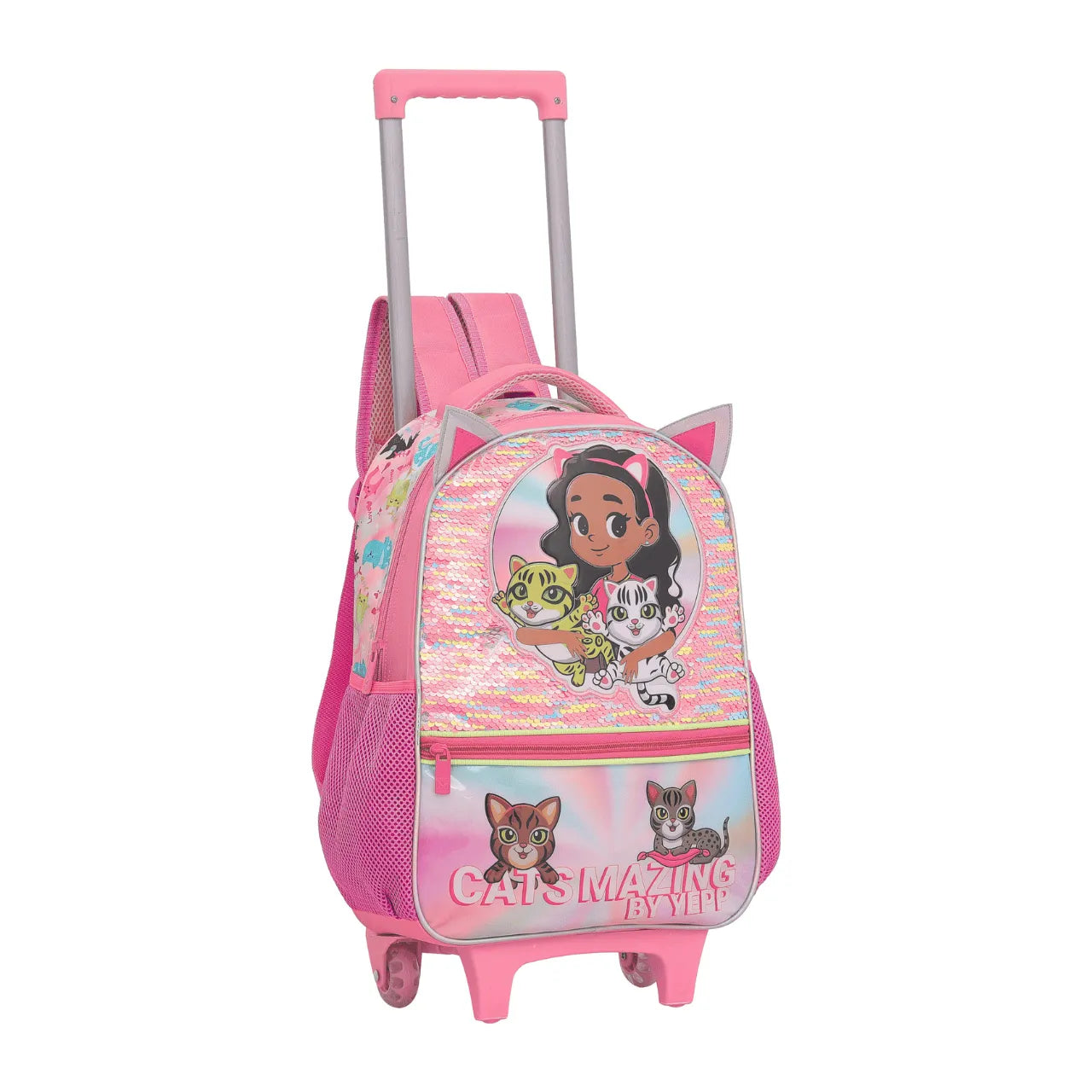 Kit Mochila Rodinha Cats Pink com Lancheira e Estojo
