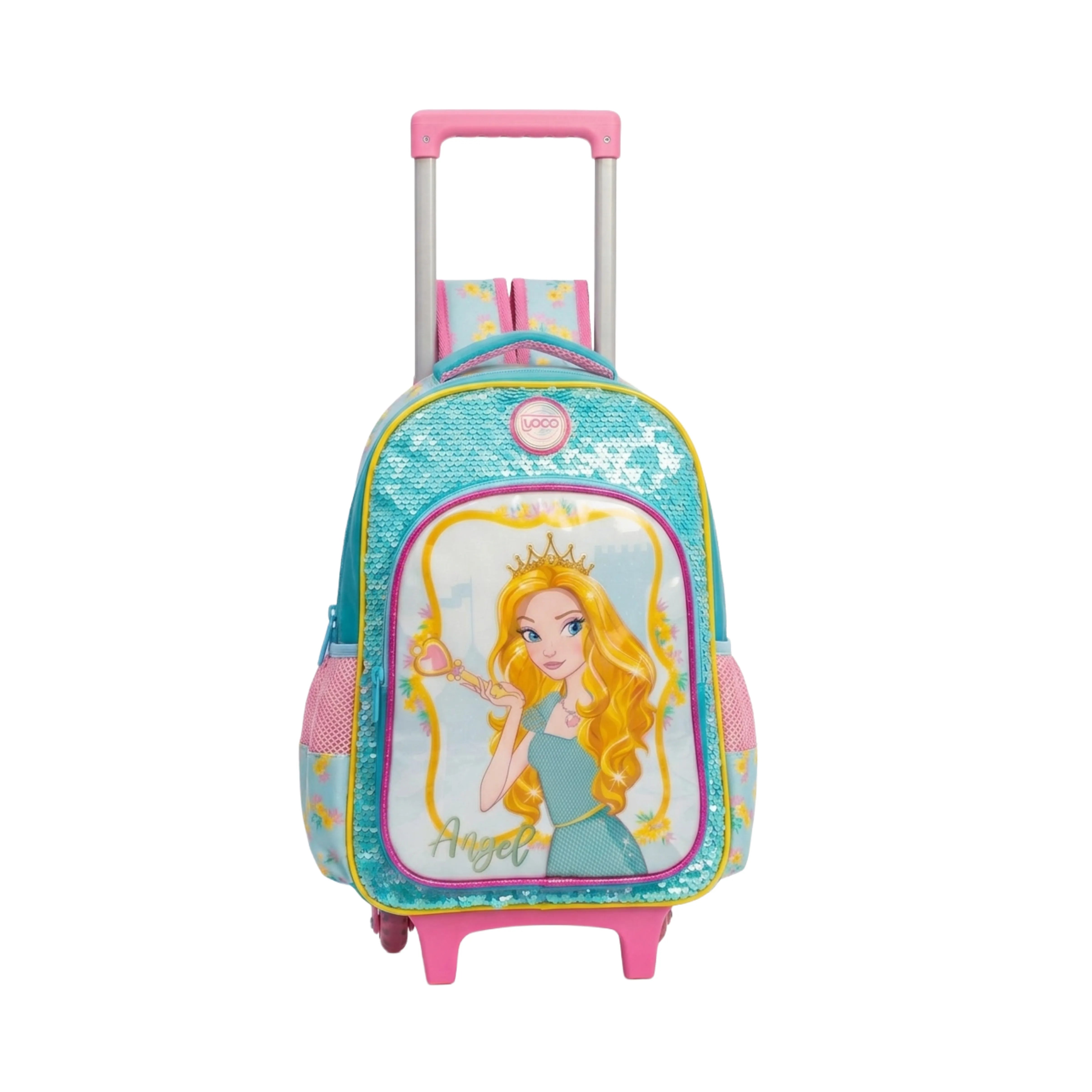 Kit Mochila Rodinha Princesa Azul com Lancheira e Estojo