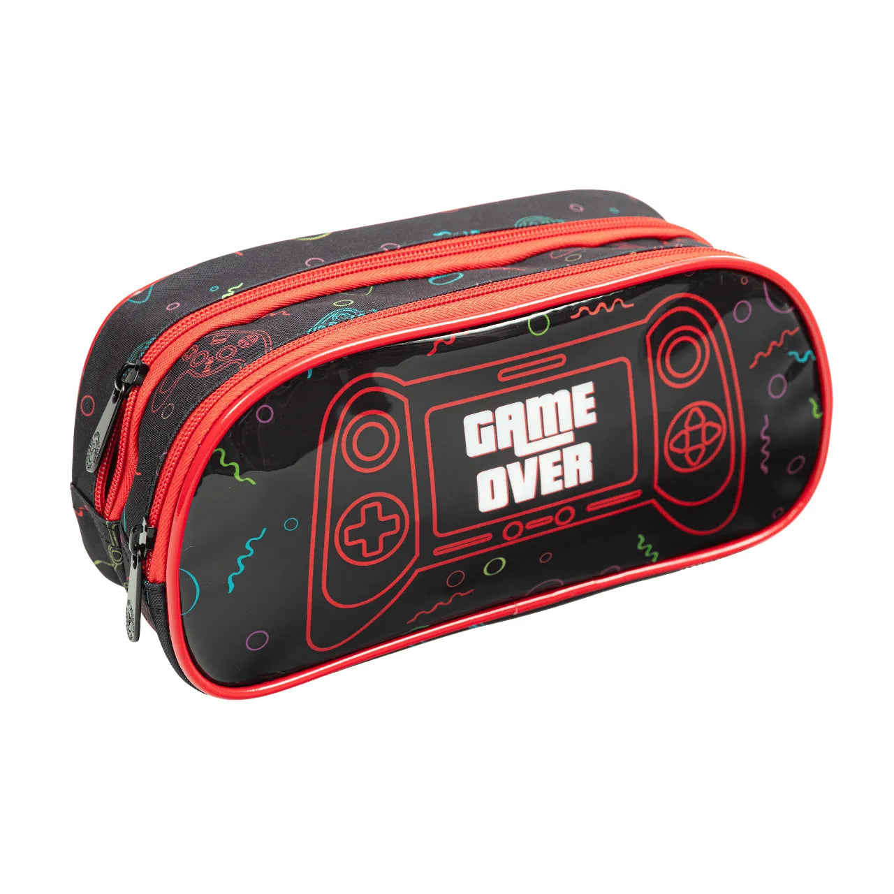 Kit Mochila Rodinha Game Over Preto com Lancheira e Estojo