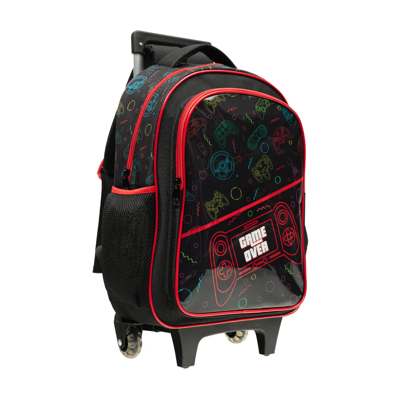 Kit Mochila Rodinha Game Over Preto com Lancheira e Estojo