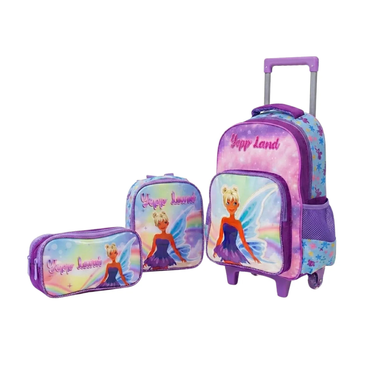 Kit Mochila Rodinha Fada Roxa com Lancheira e Estojo