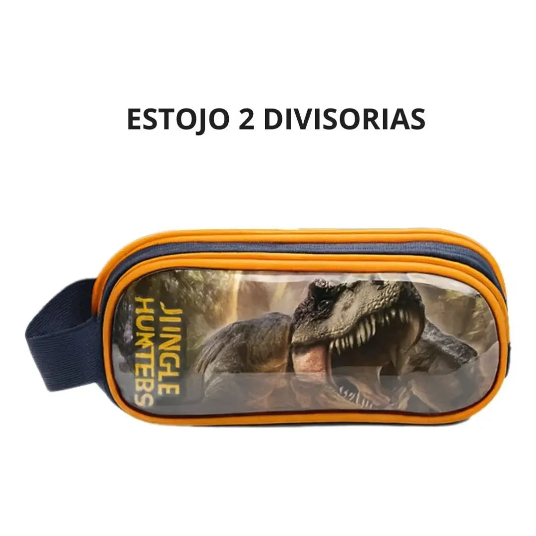 Kit Mochila Escolar Infantil Rodinhas 3 Peças Dinossauro Laranja