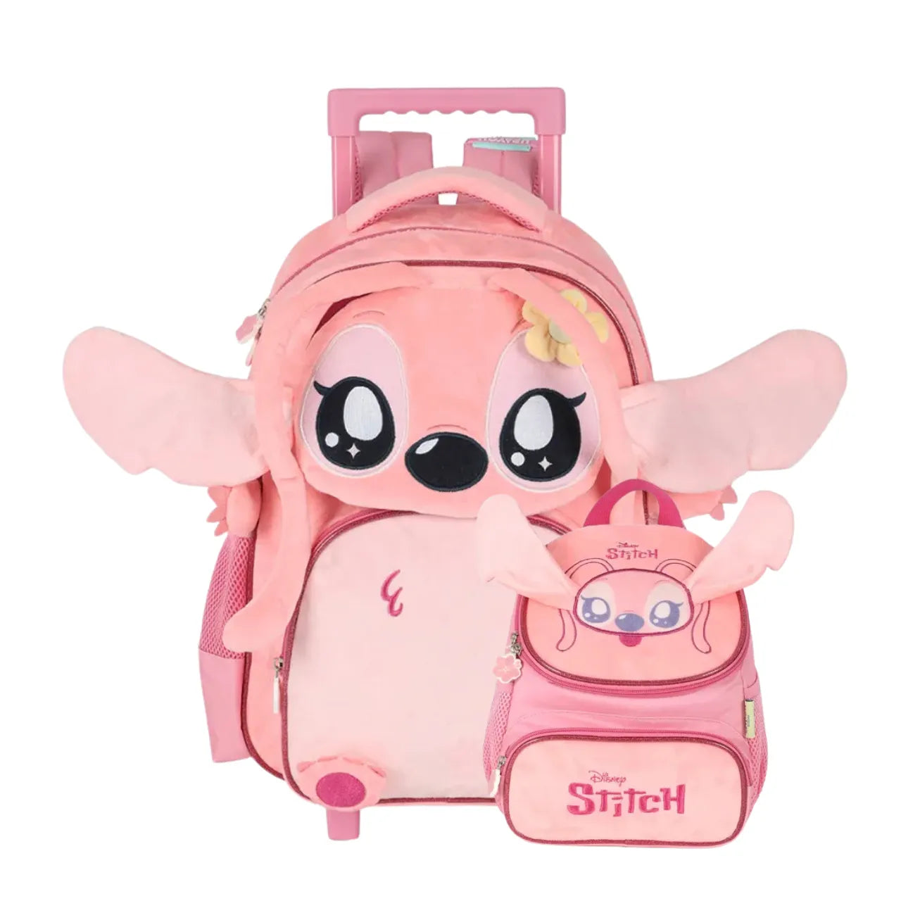 Kit Mochila de Rodas e Lancheira Stitch Rosa Luxcel