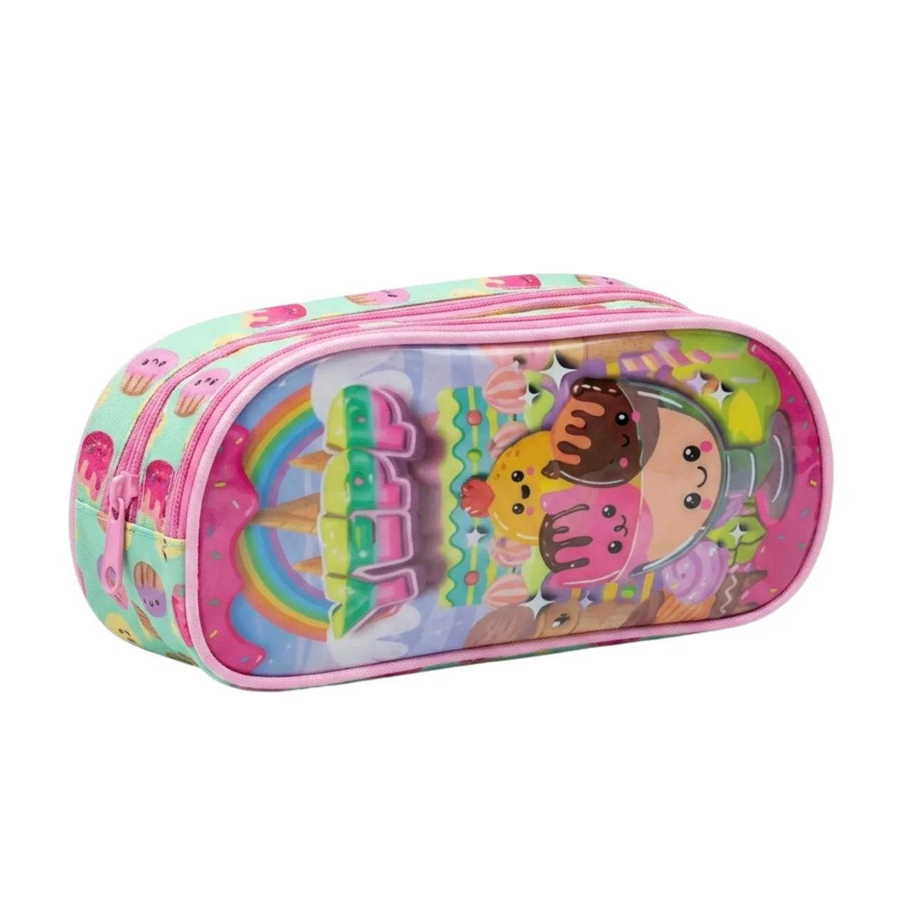 Kit Mochila Rodinha Infantil Sorvetes com Lancheira e Estojo