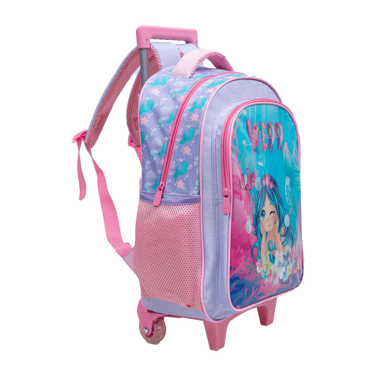 Kit Mochila de Rodinhas Sereia Feminina Lilás Yepp com Lancheira e Estojo