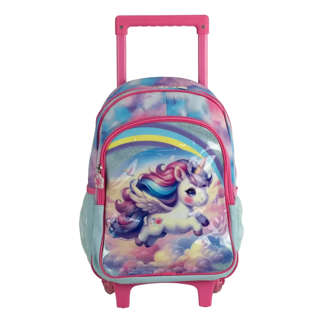 Kit Mochila de Rodinhas Pônei Rosa Nova Rio 4 Peças