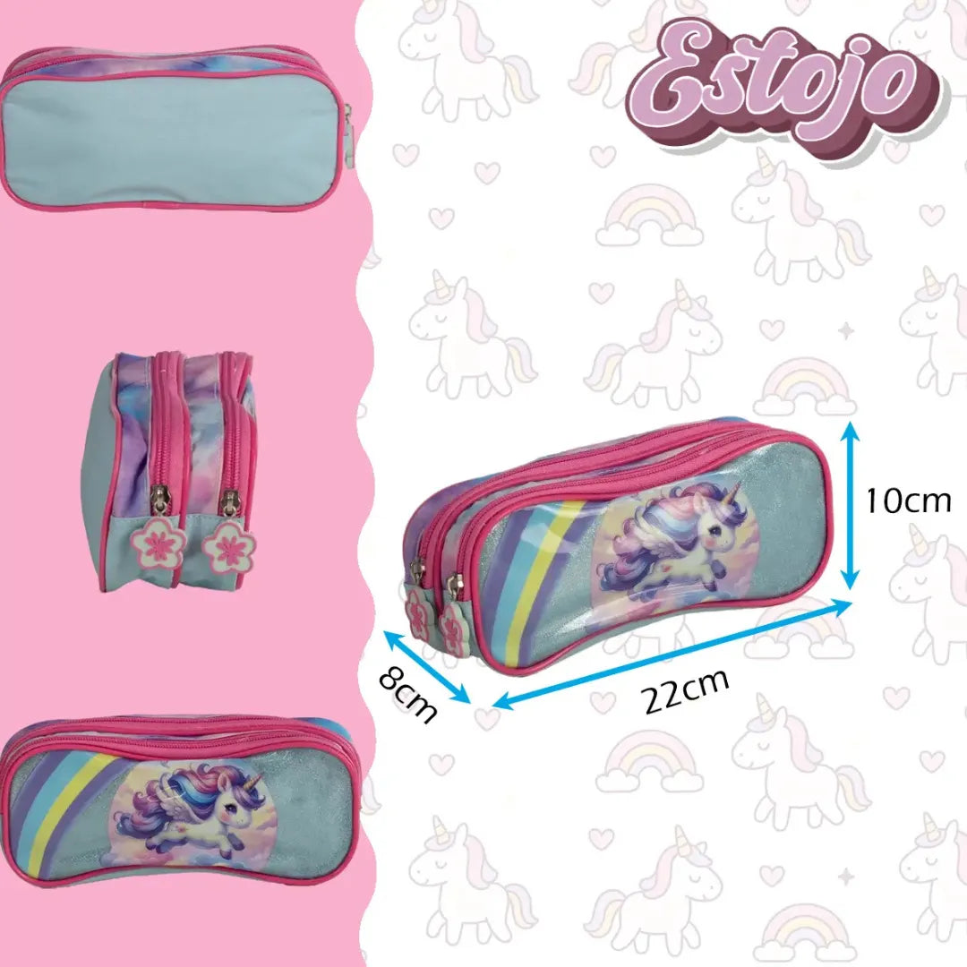 Kit Mochila de Rodinhas Pônei Rosa Nova Rio 4 Peças