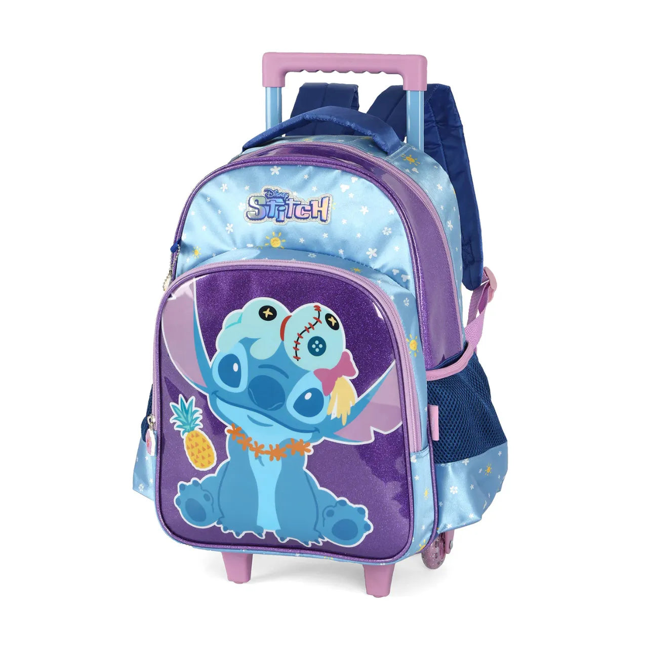 Kit Mochila Rodinha Stitch Violeta com Lancheira e estojo