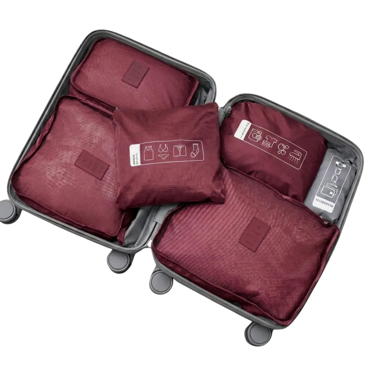 Kit Organizador de Mala Qualis Nylon Vinho 6 Peças