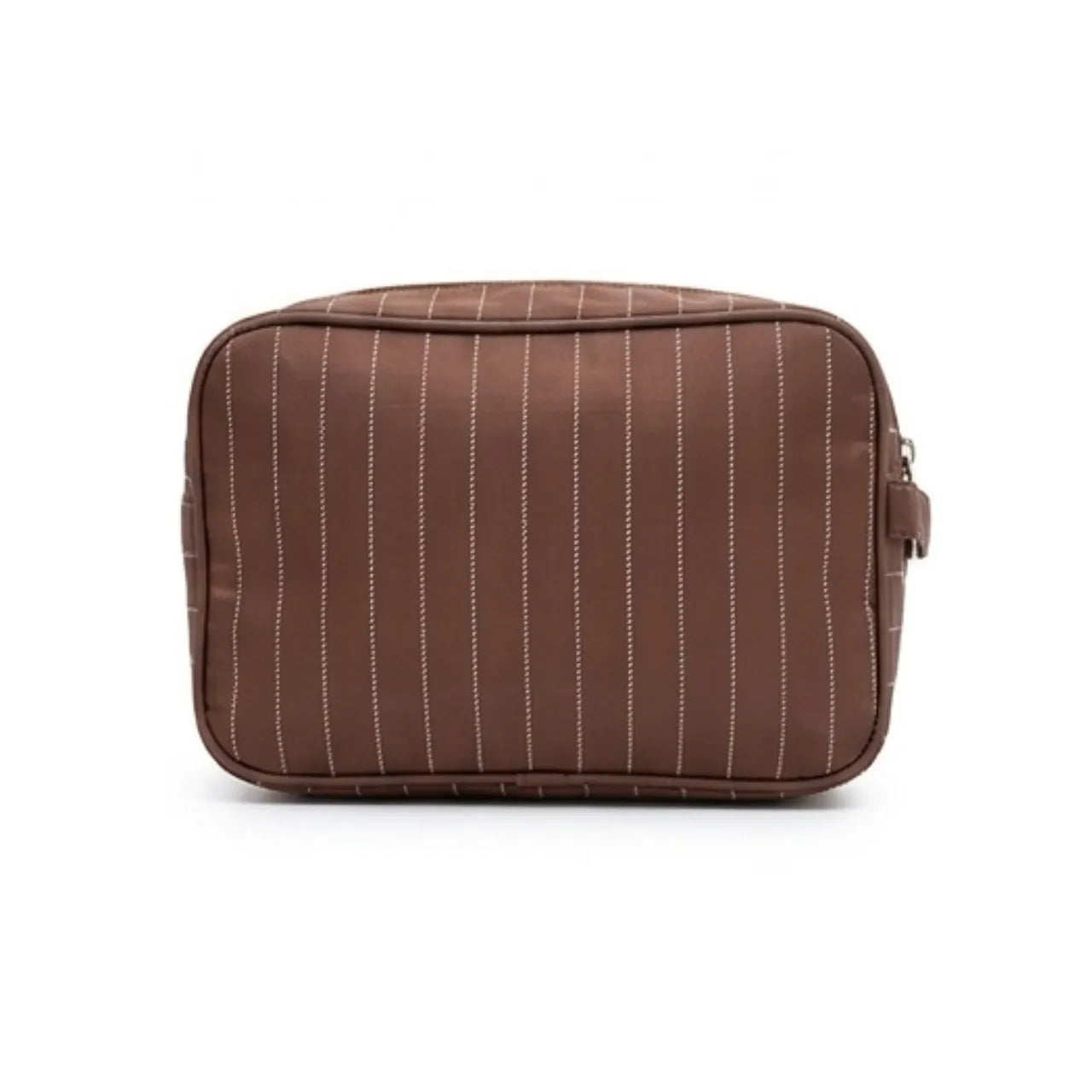 Necessaire Listrada Marrom com Alça e Zíper