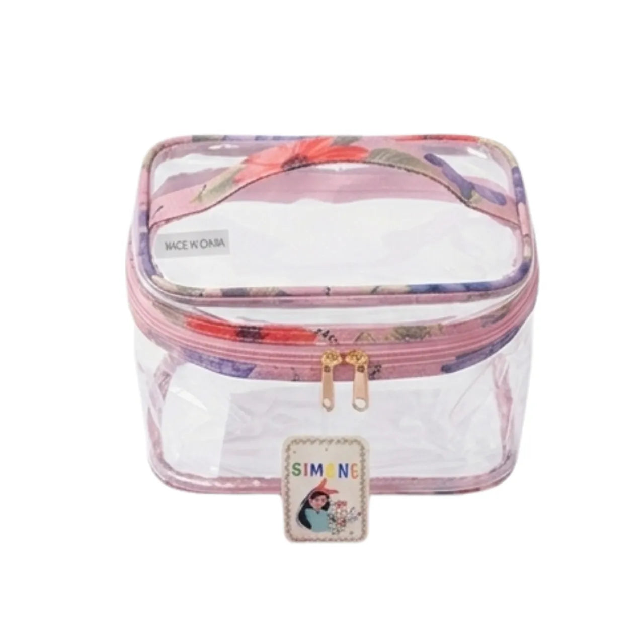 Kit Necessaire 4 Peças Rosa Floral com Zíper Organizador