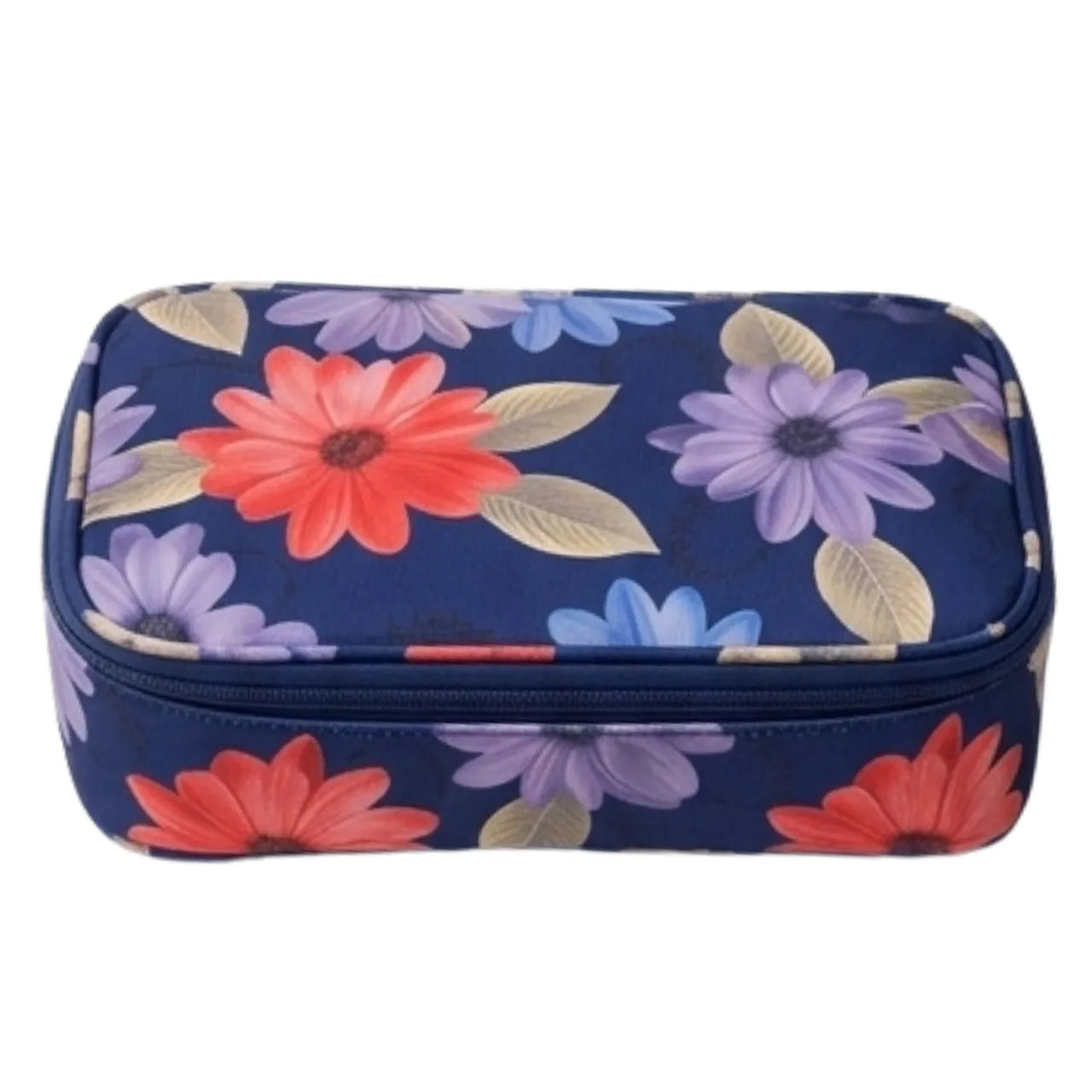 Kit Necessaire 4 Peças Marinho Floral com Zíper Organizador