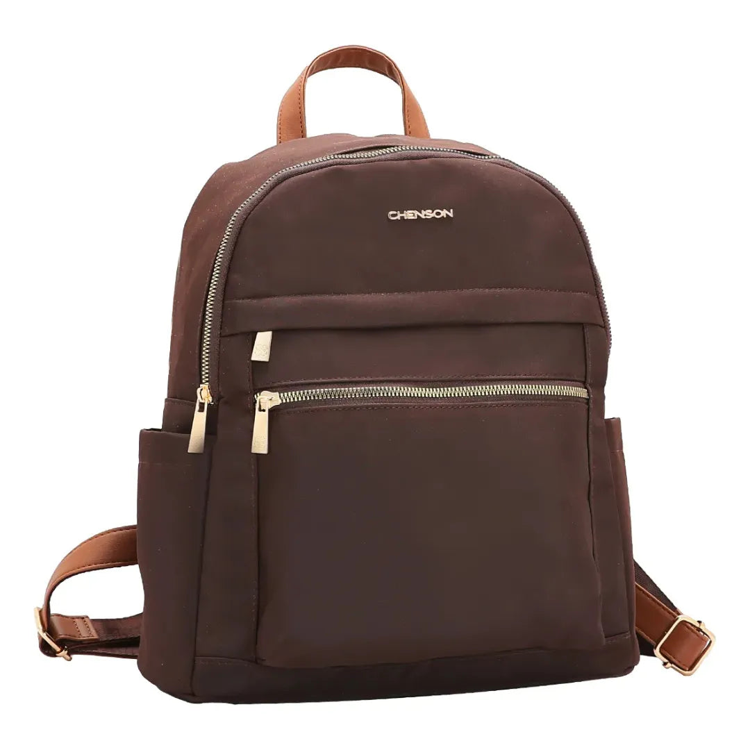 Mochila Chenson Feminina Marrom Elegante com Zíper Frontal