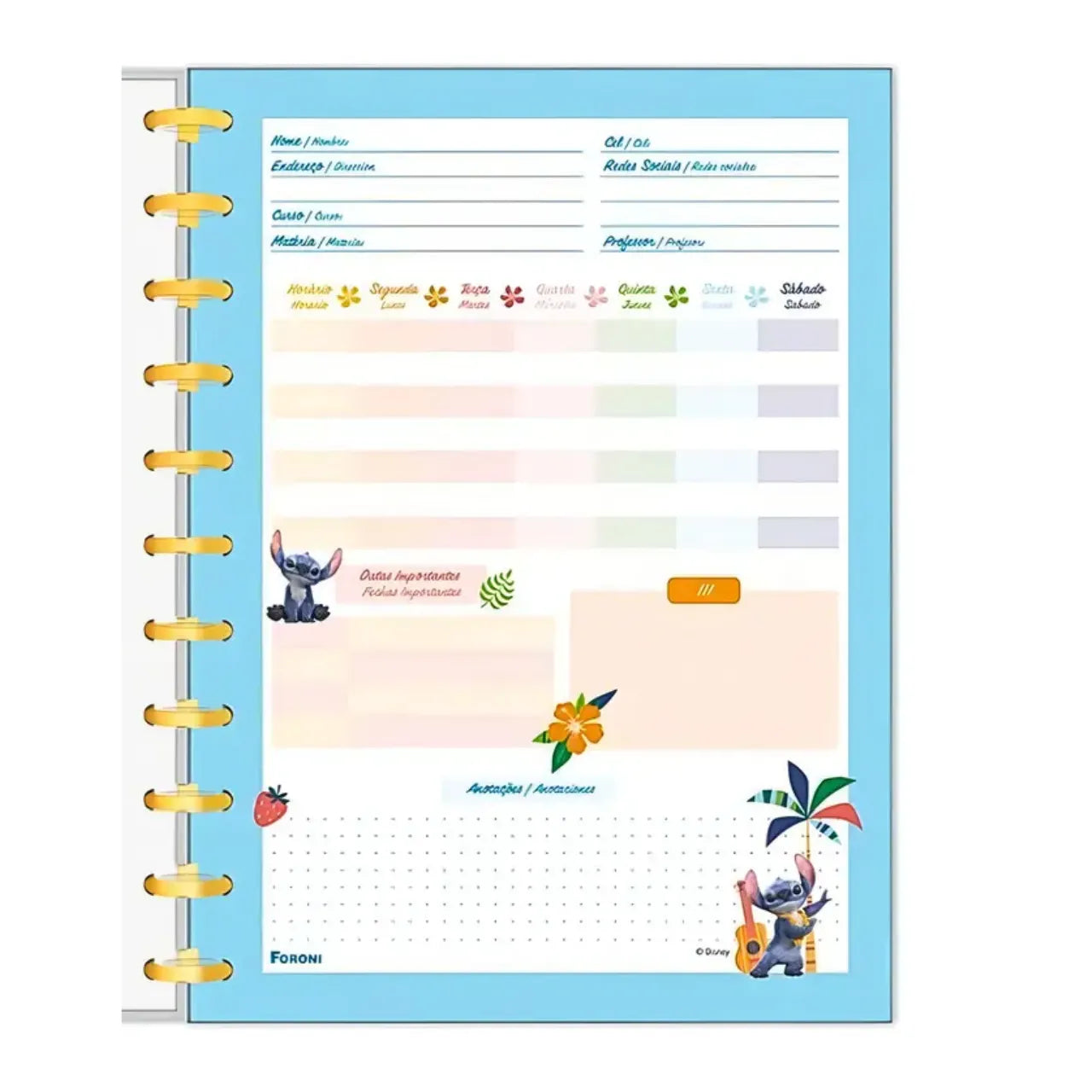 Caderno Universitário Discbook 1 Matéria Foroni Stitch Tropical