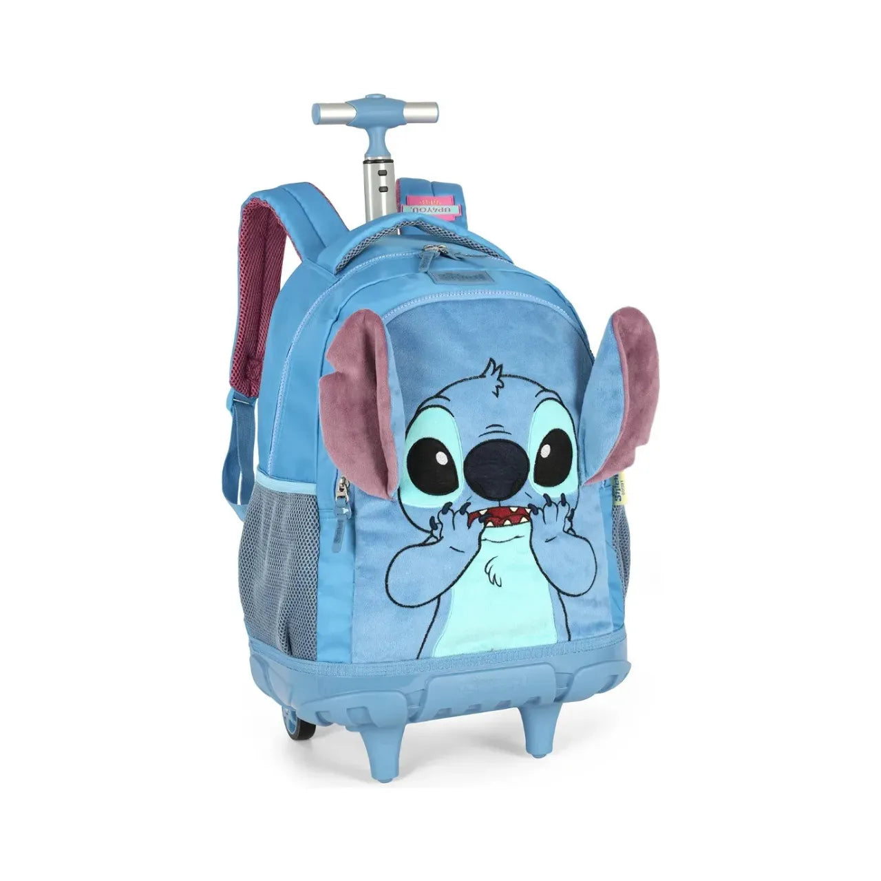 Kit Mochila de Rodinha Stitch Azul com Estojo Triplo