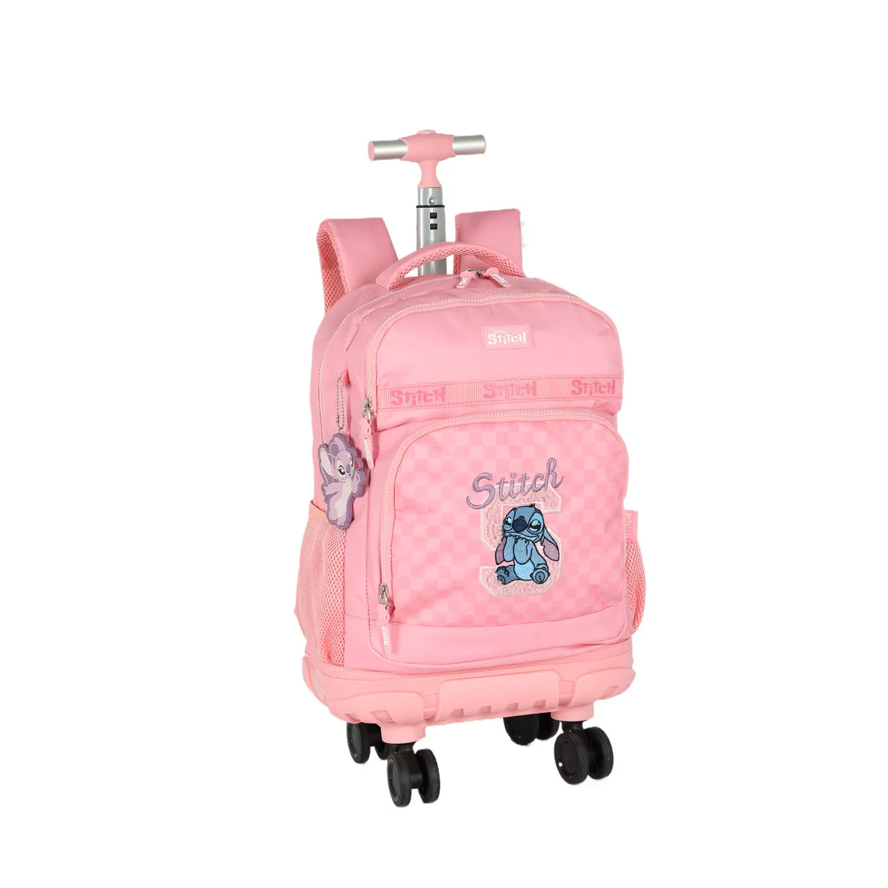 Kit Mochila Roda Stitch Rosa com Lancheira e Estojo Box