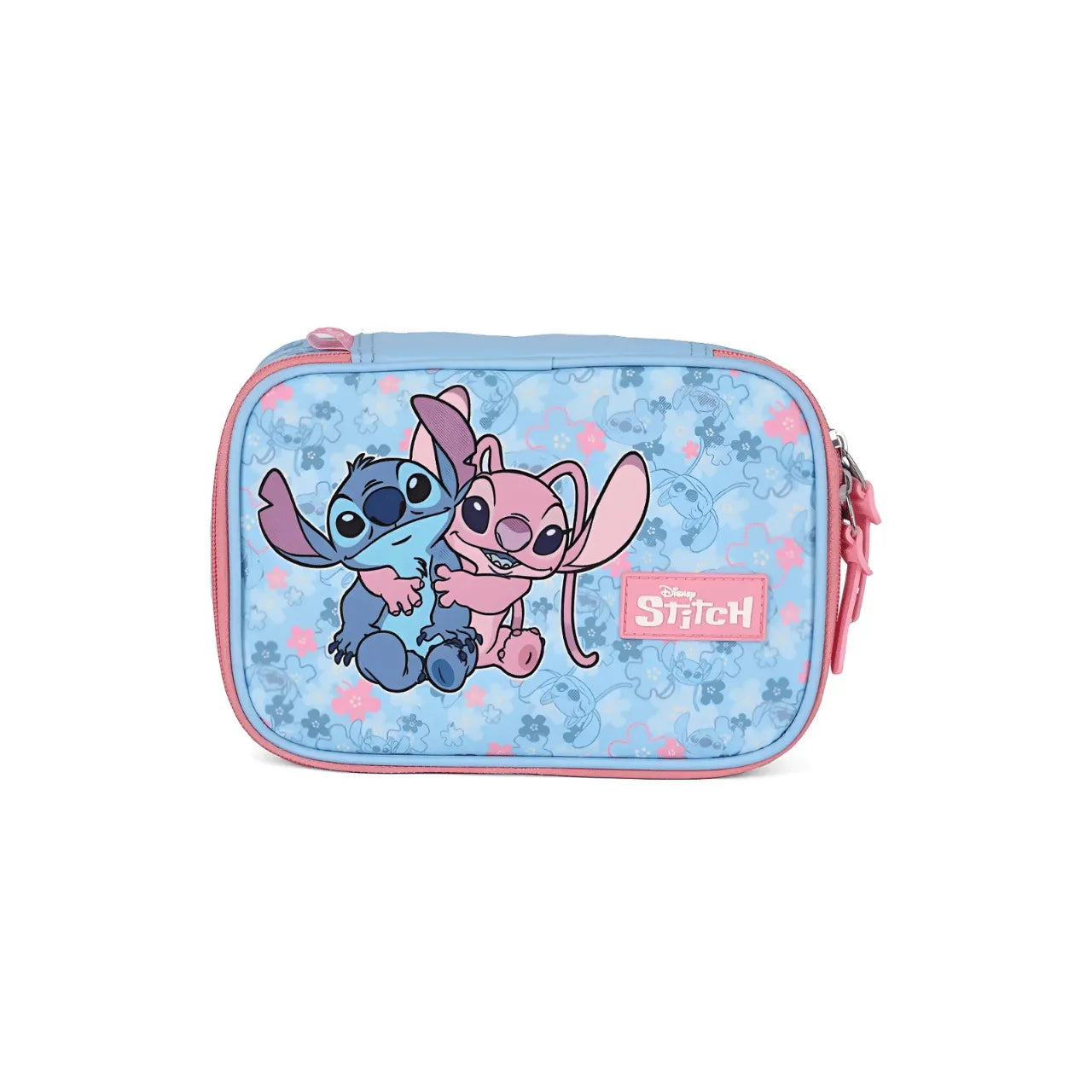 Kit Mochila Roda Stitch e Angel Azul e Rosa com Estojo Box