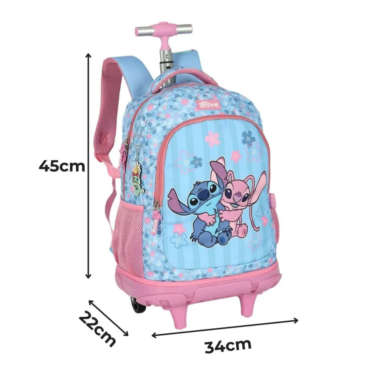 Kit Mochila Roda Stitch e Angel Azul e Rosa com Estojo Box