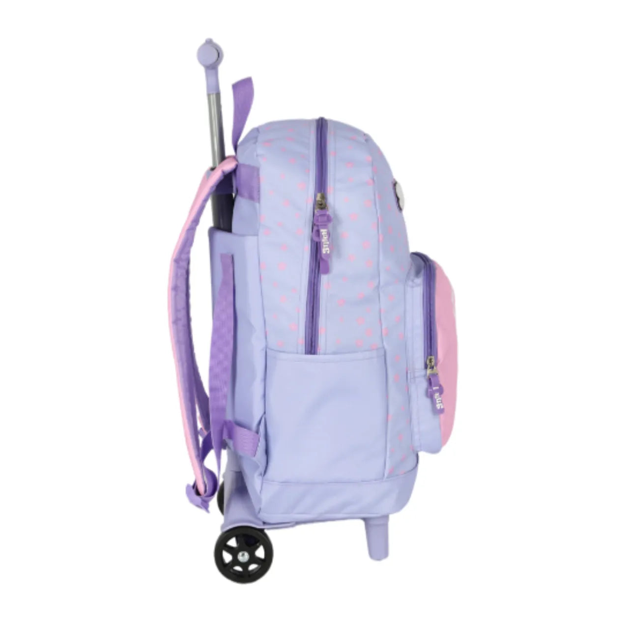 Kit Mochila de Roda Stitch e Angel Lilás com Lancheira e Estojo Box