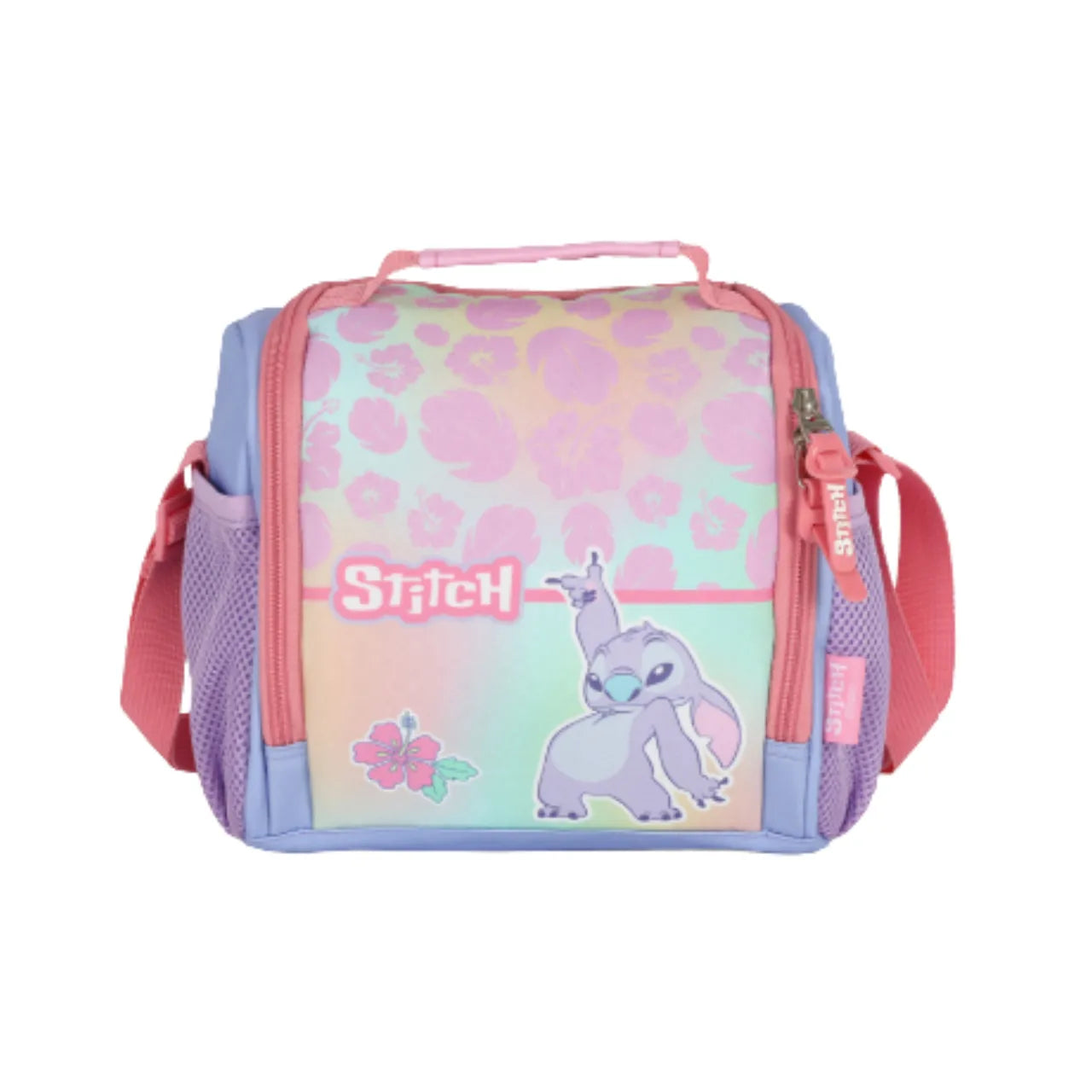 Kit Mochila Roda Stitch Rosa com Lancheira e Estojo Box