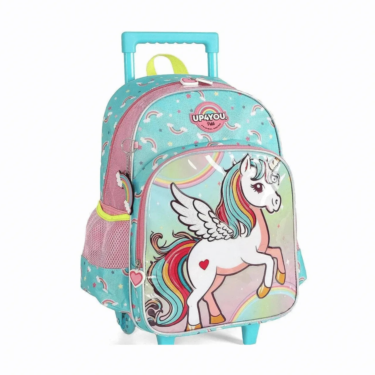 Kit Mochila Roda Unicórnio Rosa com Lancheira e Estojo Box