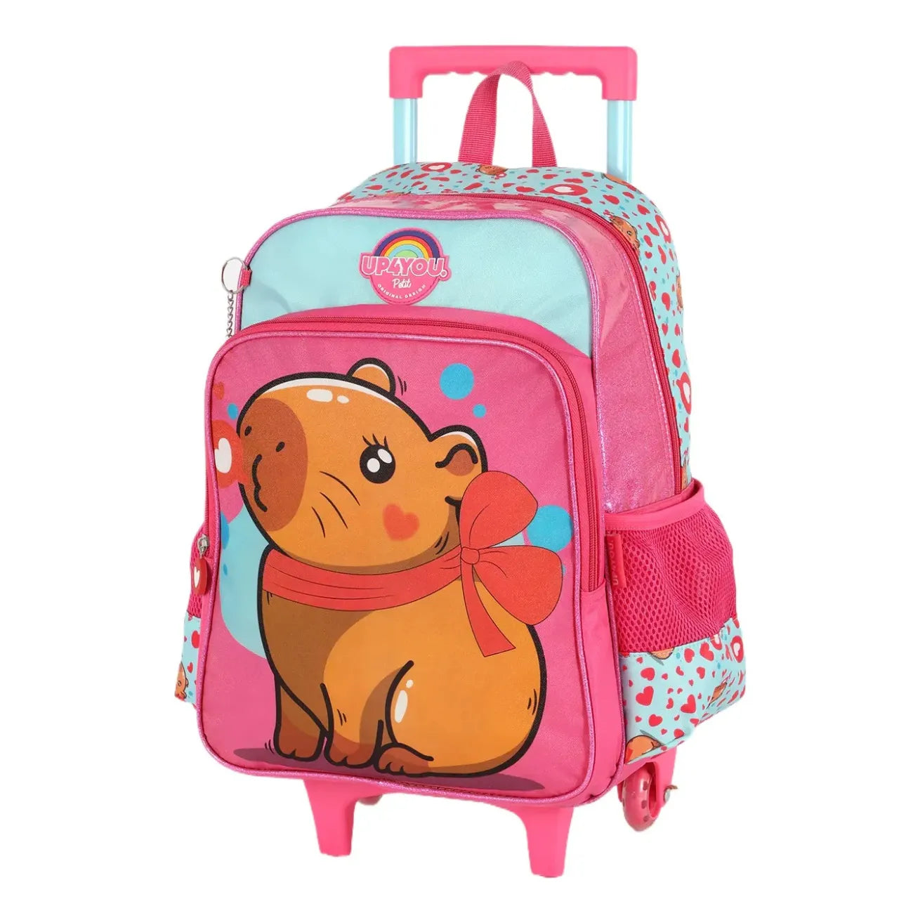 Kit Mochila Roda Capivara Pink com Lancheira e Estojo Box