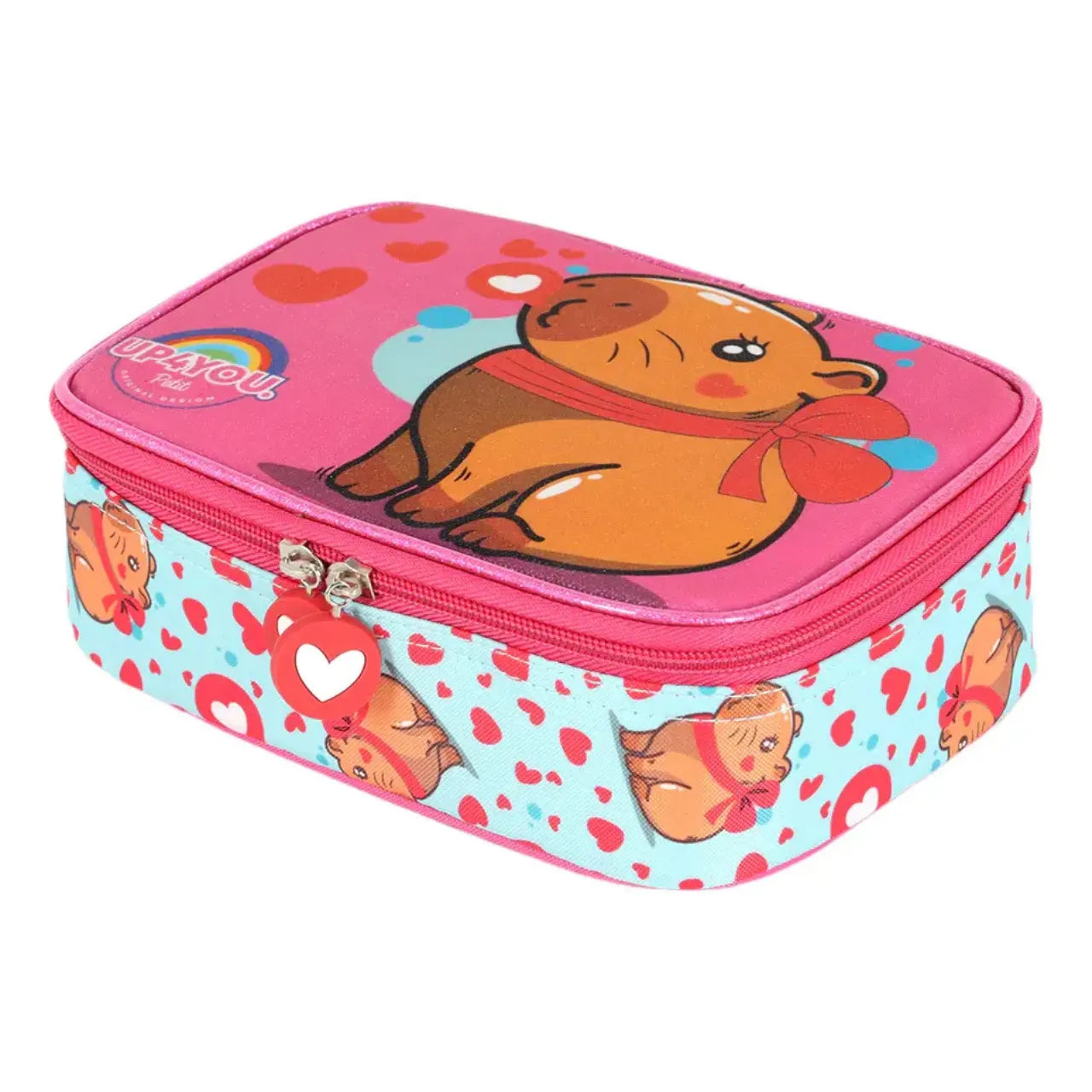 Kit Mochila Roda Capivara Pink com Lancheira e Estojo Box