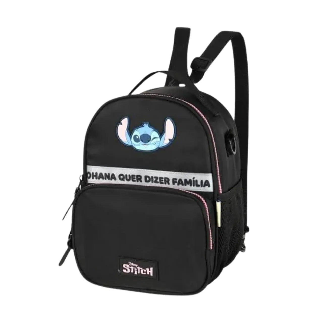 Kit Mochila Roda Stitch Preta com Lancheira e Estojo Box